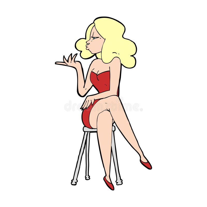 cartoon woman sitting on bar stool