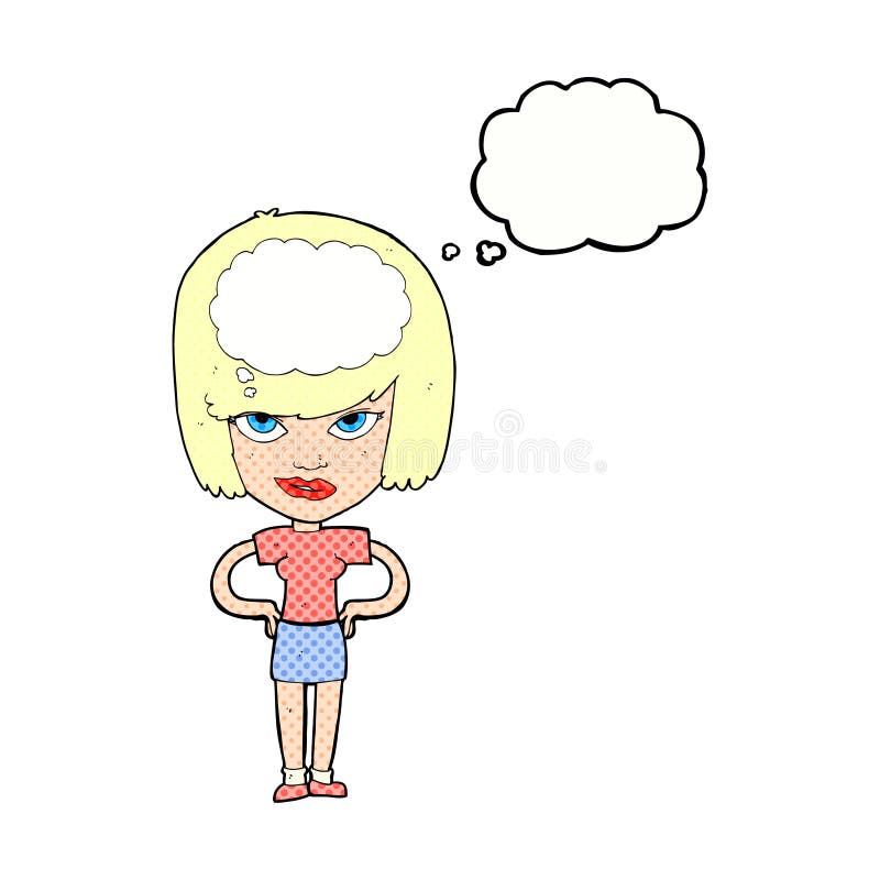 cartoon woman thinking with thought bubble