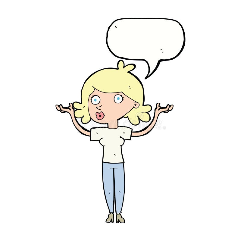 Cartoon Woman Throwing Arms in Air with Speech Bubble Stock