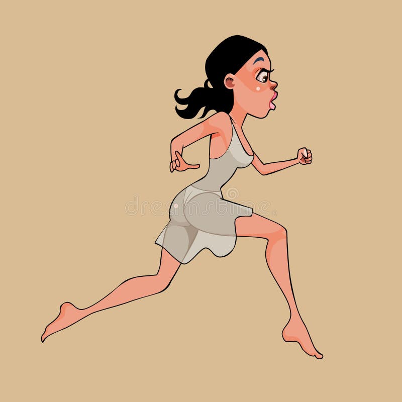 Cartoon woman in translucent dress runs fast royalty free illustration
