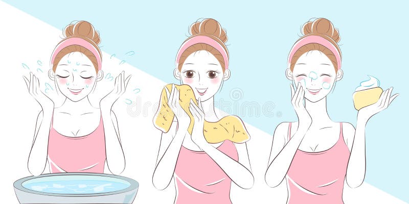 Cartoon woman wash face stock vector. Illustration of girl - 119763474