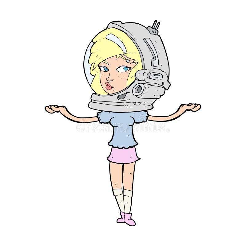 Cartoon Woman Wearing Space Helmet Stock Vector - Illustration of