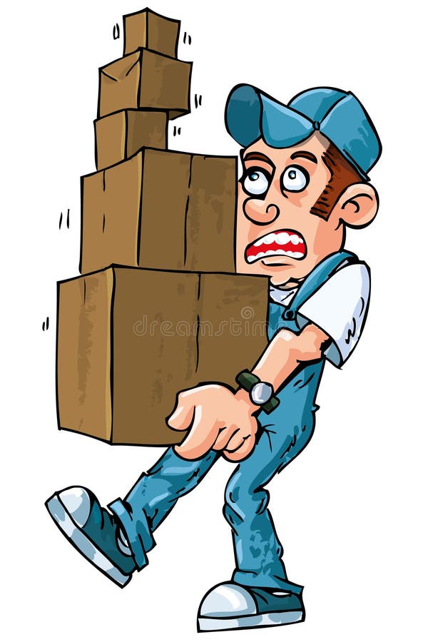 Cartoon of Worker Carrying Boxes Stock Vector - Illustration of moving