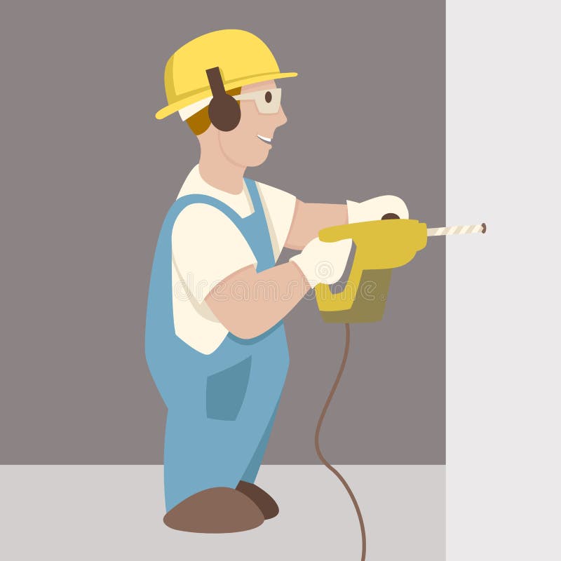 Worker with Drill Cartoon Illustration Stock Vector Illustration of cheerful, work 31805379