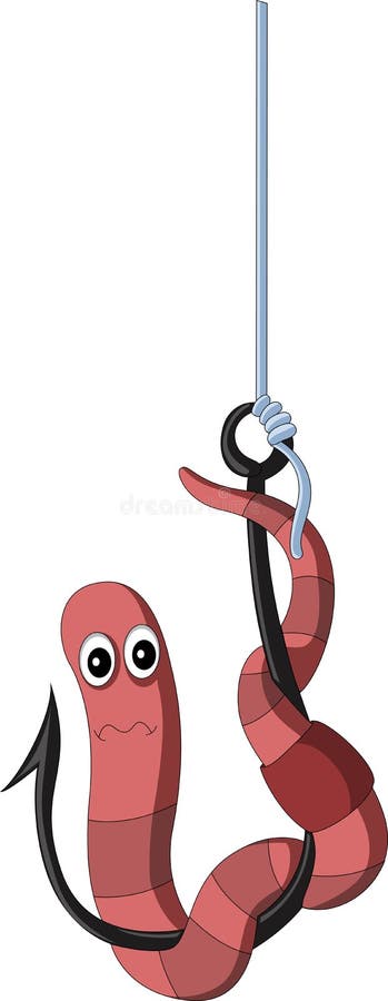 Cartoon worm on a hook stock illustration. Illustration of cute