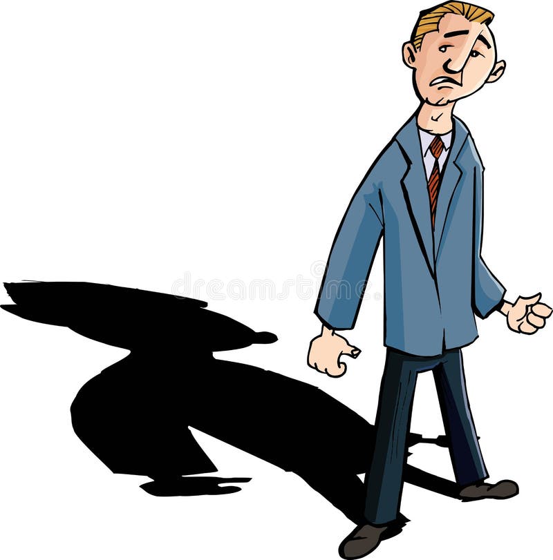 Cartoon of Worried Man with a Shadow Behind Him Stock Illustration -  Illustration of standing, white: 21447996