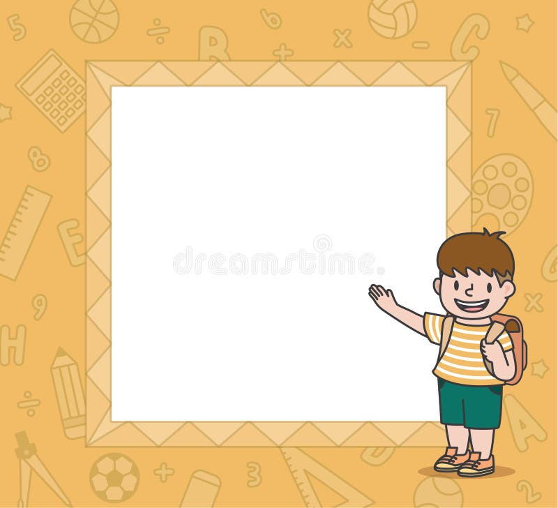 The Cartoon Yellow Text Box Frame with Boy Character Mascot Illustration  Vector on White Background. Education and Study Stock Vector - Illustration  of expression, cartoon: 157433156