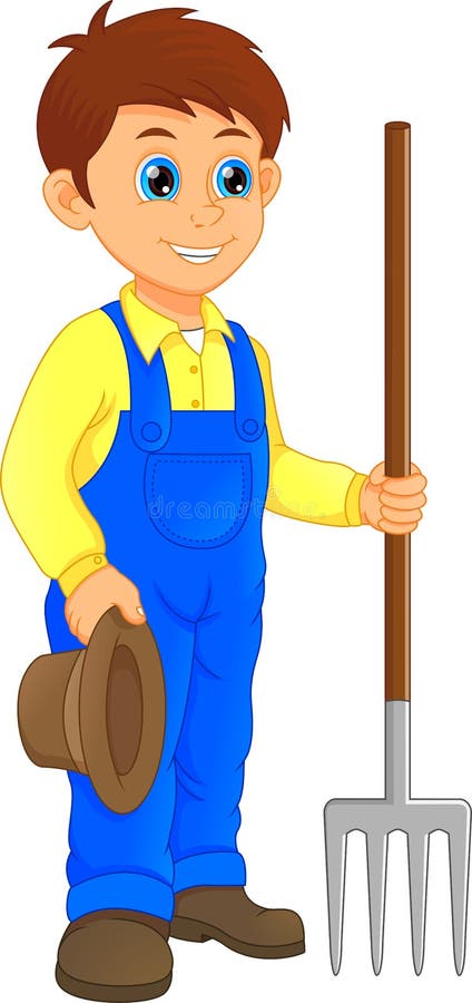 Cartoon Young Farmer Holding Rake Stock Vector - Illustration of ...