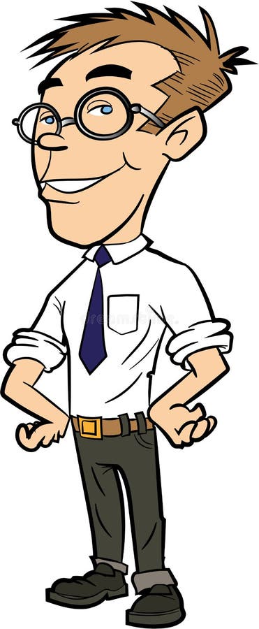 Cartoon young office worker with glasses stock illustration