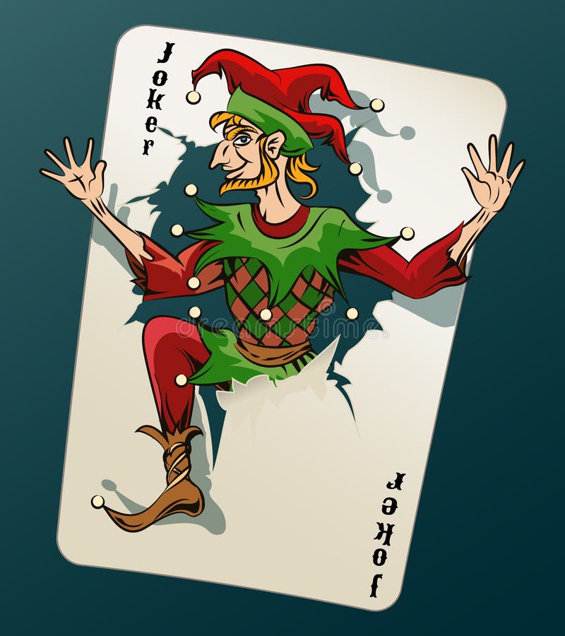 Cartooned Joker Jumping Out From Playing Card