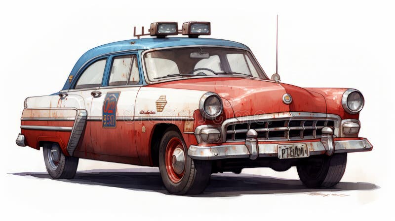Cartoonish Old School Police Car With Meticulous Brushwork Stock cartoonish-old-school-police-car-with-meticulous-brushwork-stock