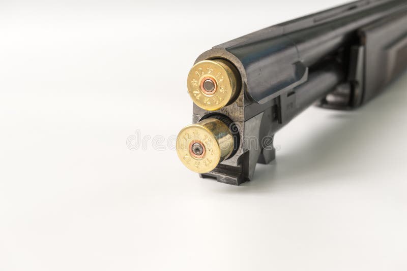 Cartridges 12 Gauge Lying on a Light Background in Close Up View Side