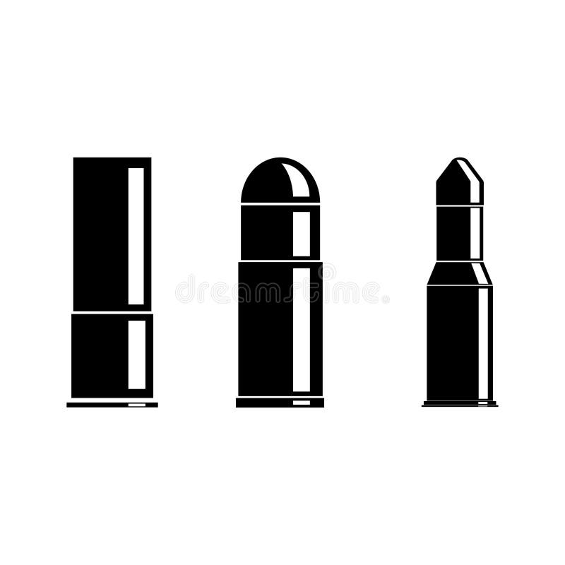 Cartridges icons vector set. Bullet icon. Weapon ammo types and size in flat style. Vector illustration. royalty free illustration