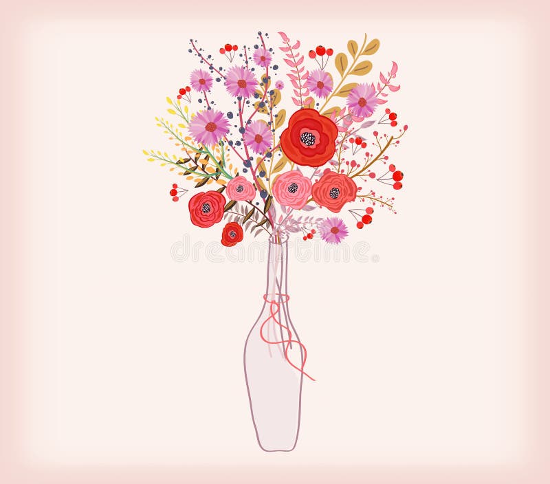Cartão bonito com flores da aquarela garrafa com amor ilustração stock Cartão bonito com flores da aquarela garrafa com amor ilustração stock