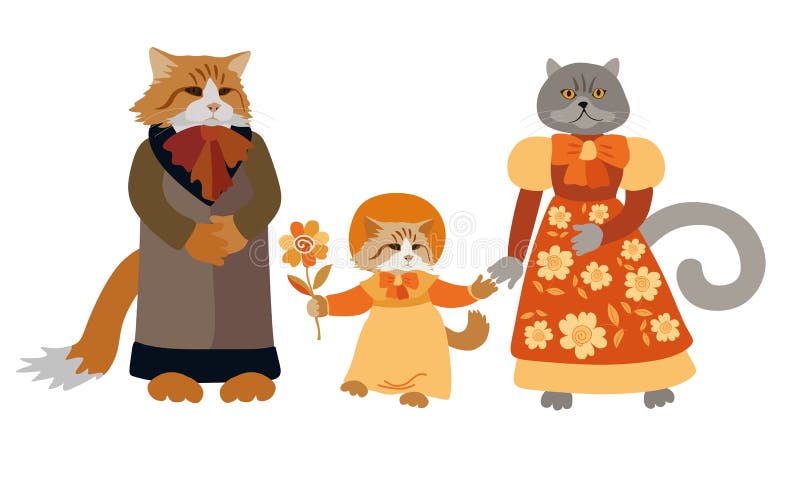 Cartão bonito com os gatos de família isolados no fundo branco Personagens de banda desenhada bonitos ilustração stock Cartão bonito com os gatos de família isolados no fundo branco Personagens de banda desenhada bonitos ilustração stock