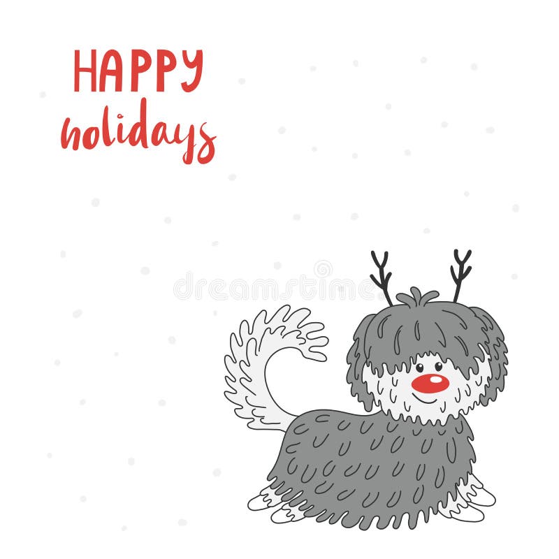 Cartão bonito dos feriados de inverno do cão ilustração royalty free Cartão bonito dos feriados de inverno do cão ilustração royalty free