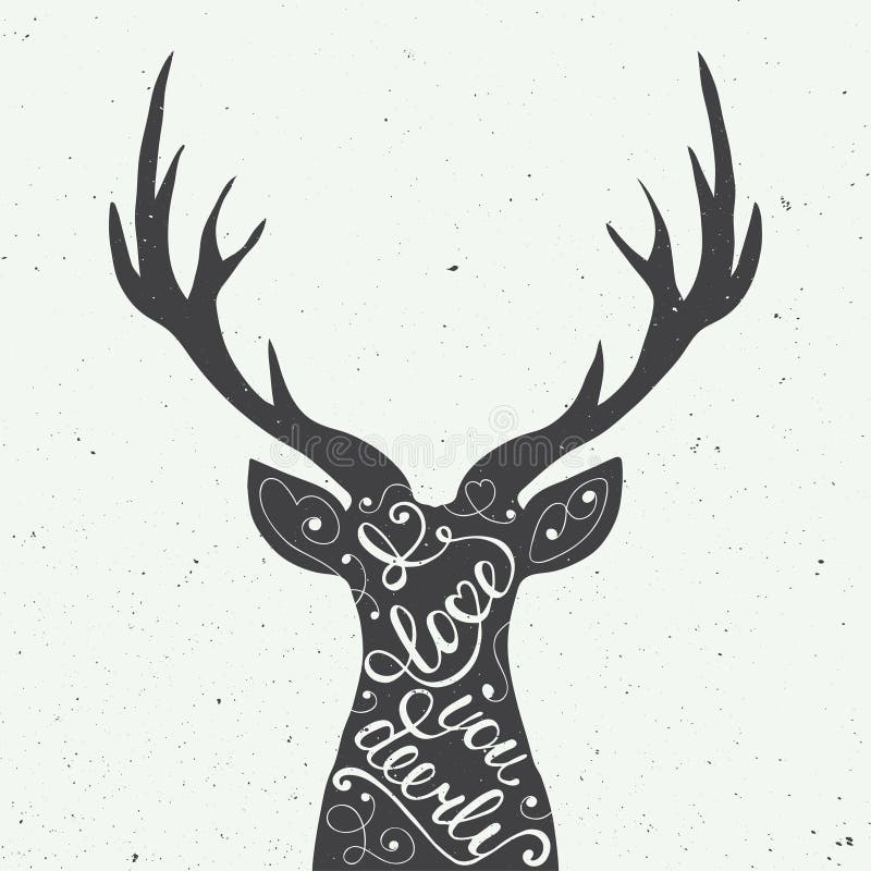 Card with hand drawn typography design element and deer for greeting cards, posters and print. I love you dearly on white background in vintage style. Card with hand drawn typography design element and deer for greeting cards, posters and print. I love you dearly on white background in vintage style
