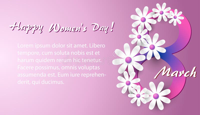 Cartão com margaridas brancas em um fundo cor-de-rosa a um dia internacional do ` s das mulheres o 8 de março ilustração stock Cartão com margaridas brancas em um fundo cor-de-rosa a um dia internacional do ` s das mulheres o 8 de março ilustração stock