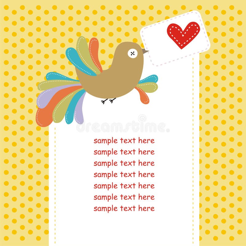 Cartão com pássaro colorido apaixonado ilustração royalty free