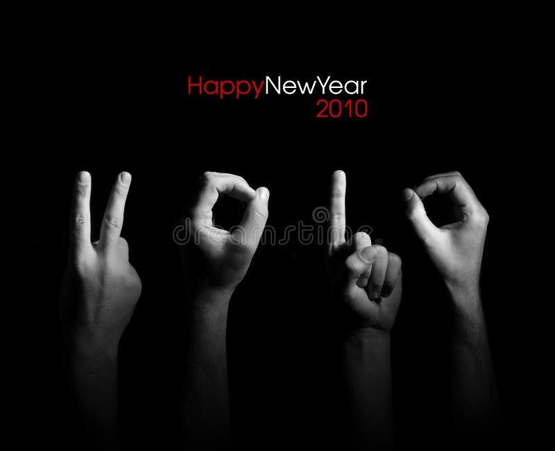 Fingers are shown numerals in creative greeting card 2010 with New Year. Fingers are shown numerals in creative greeting card 2010 with New Year