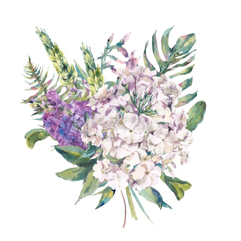 Cartão da aquarela com um ramalhete de flores selvagens ilustração stock Cartão da aquarela com um ramalhete de flores selvagens ilustração stock