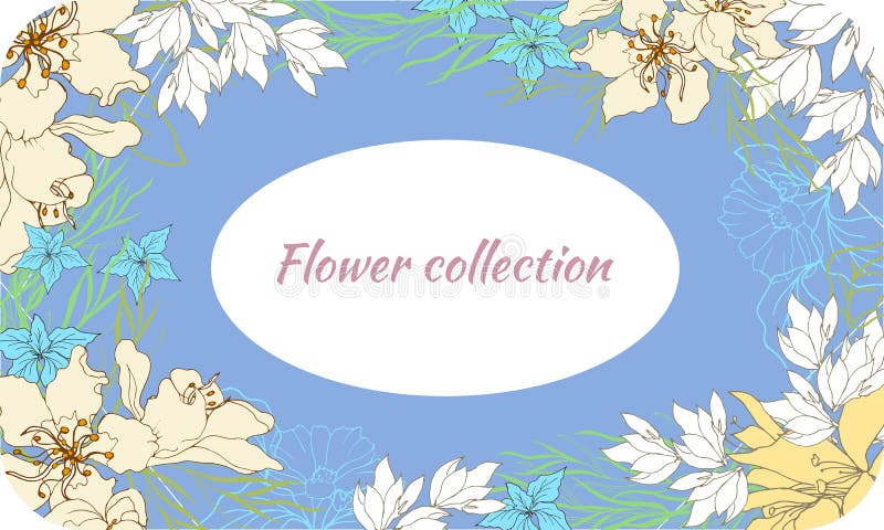Cartão da mola com flores delicadas em um fundo azul Quadro para o texto, os cumprimentos e os desejos Estilo do vintage ilustração royalty free Cartão da mola com flores delicadas em um fundo azul Quadro para o texto, os cumprimentos e os desejos Estilo do vintage ilustração royalty free