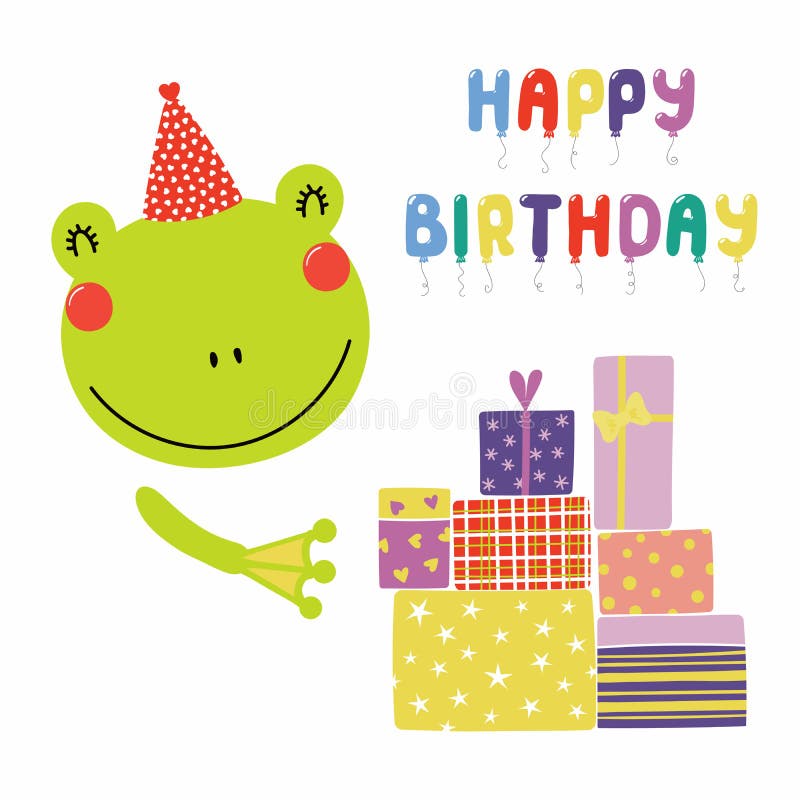 Cartão de aniversário bonito da rã ilustração do vetor Cartão de aniversário bonito da rã ilustração do vetor