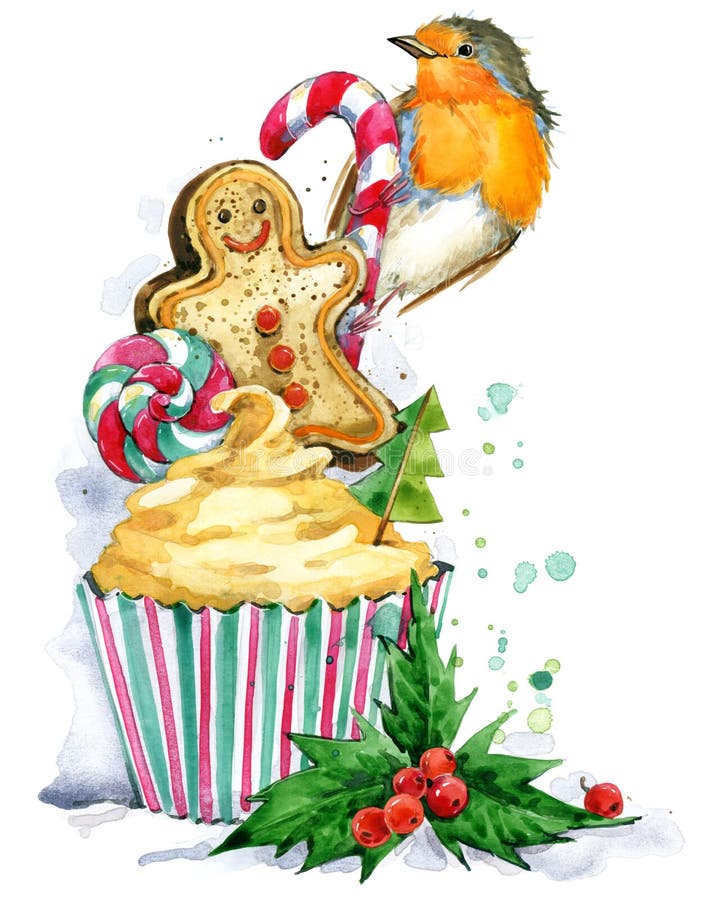 Cartão de Natal Aquarela do pássaro do Natal ilustração stock Cartão de Natal Aquarela do pássaro do Natal ilustração stock