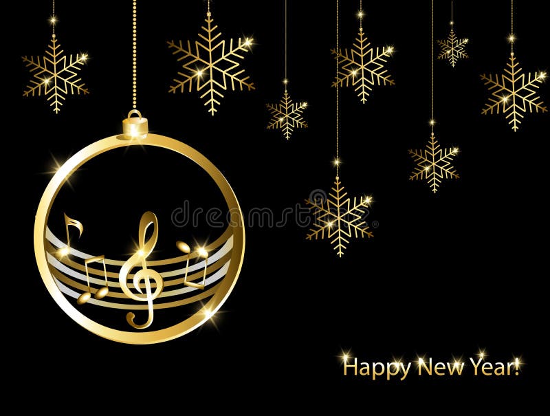 Cartão de Natal com notas musicais douradas imagem de stock Cartão de Natal com notas musicais douradas imagem de stock