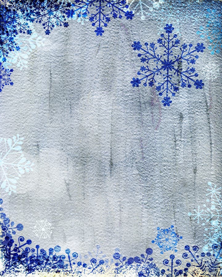 Christmas card with blue snowflakes against silver background. Plenty of copy space. Hand-painted elements with digital elements. Christmas card with blue snowflakes against silver background. Plenty of copy space. Hand-painted elements with digital elements.