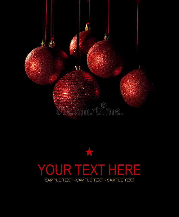 Cartão de Natal - esferas vermelhas no fundo preto