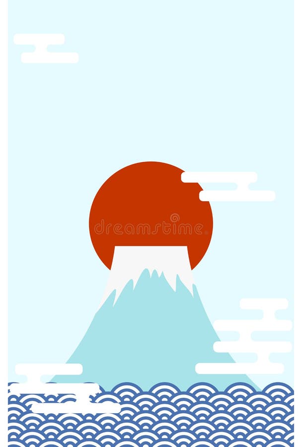 Cartão de novos anos : mt. fuji e o primeiro desenho do nascer do sol da névoa e das ondas ilustração do vetor