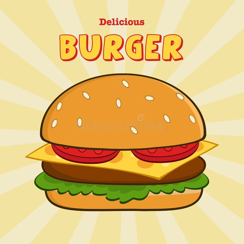 Cartão delicioso de design de hambúrguer com texto ilustração royalty free