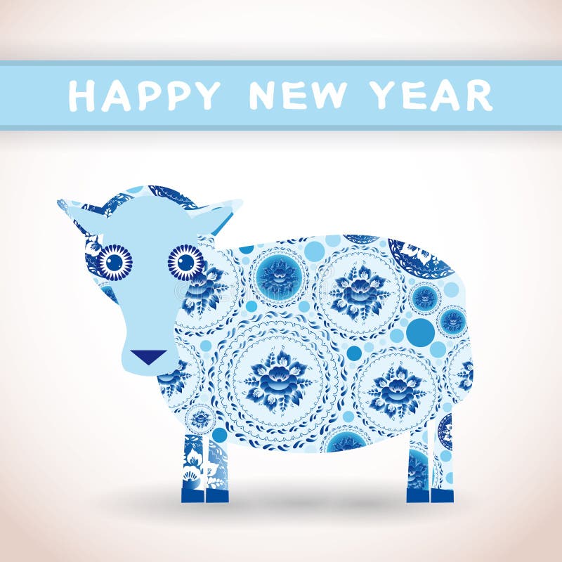 cartão do ano 2015 novo com os carneiros azuis bonitos Ano novo feliz Greetin ilustração stock cartão do ano 2015 novo com os carneiros azuis bonitos Ano novo feliz Greetin ilustração stock