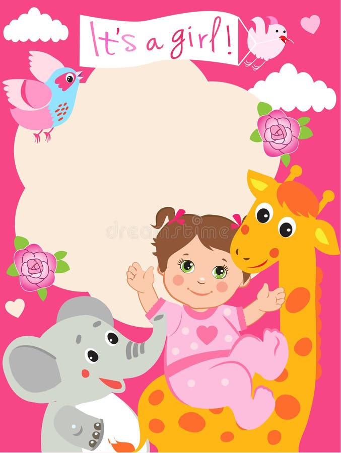 Cartão do convite do chuveiro do bebê com girafa engraçado, elefante ilustração do vetor Cartão do convite do chuveiro do bebê com girafa engraçado, elefante ilustração do vetor
