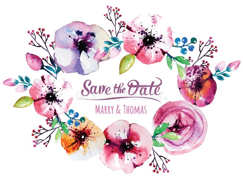 Vector invitation card with watercolor elements. Wedding collection. Save the date with floral elements. Blossom flowers. Vector elements. Vector invitation card with watercolor elements. Wedding collection. Save the date with floral elements. Blossom flowers. Vector elements.
