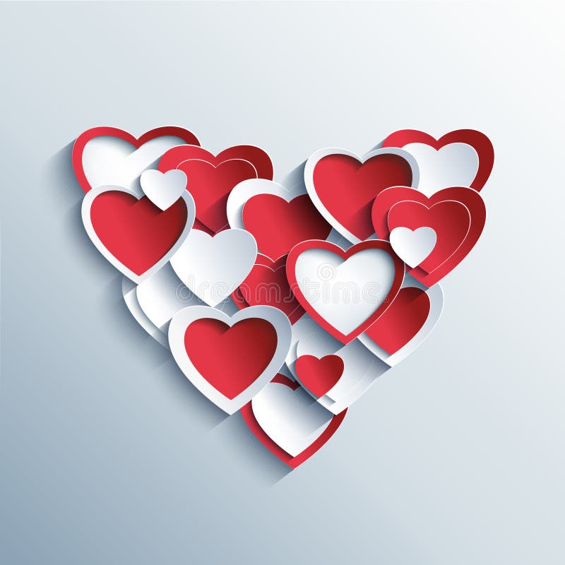 Cartão do dia de Valentim com corações 3d vermelhos e brancos ilustração stock Cartão do dia de Valentim com corações 3d vermelhos e brancos ilustração stock
