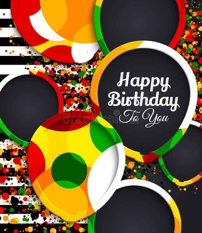 Cartão do feliz aniversario Balões de papel com beiras coloridas As gotas colorem no fundo Ilustração do vetor ilustração do vetor Cartão do feliz aniversario Balões de papel com beiras coloridas As gotas colorem no fundo Ilustração do vetor ilustração do vetor