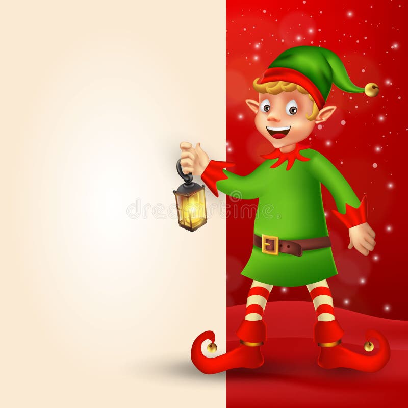 Cartão do Feliz Natal com duende dos desenhos animados ilustração stock Cartão do Feliz Natal com duende dos desenhos animados ilustração stock