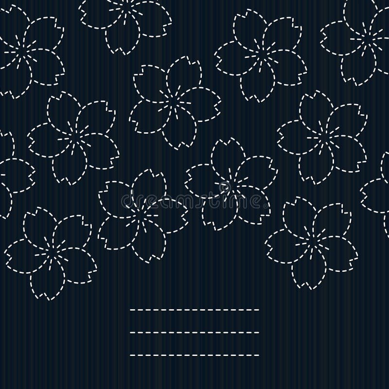 Cartão do japonês da mola Sashiko Flores de Sakura ilustração royalty free Cartão do japonês da mola Sashiko Flores de Sakura ilustração royalty free