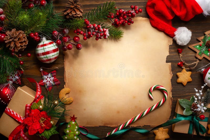 Cartão do Natal com papel do vintage para a letra Santa Clau