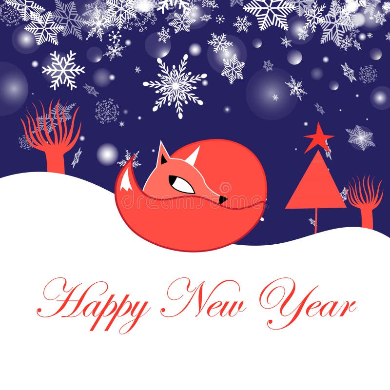 Cartão festivo do ano novo com raposa ilustração royalty free Cartão festivo do ano novo com raposa ilustração royalty free