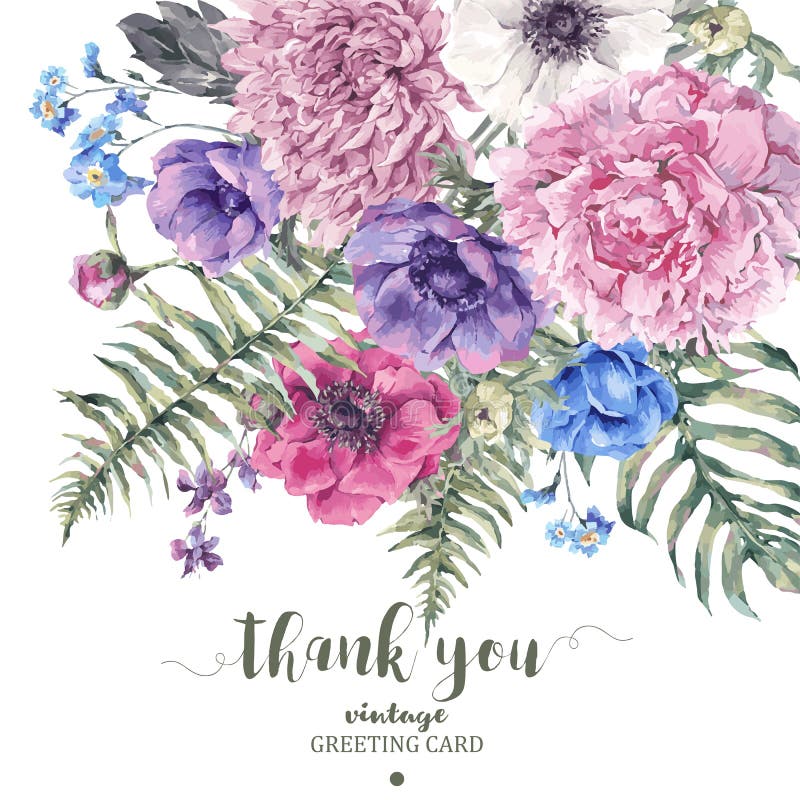 Cartão floral do vintage com anêmonas ilustração stock Cartão floral do vintage com anêmonas ilustração stock