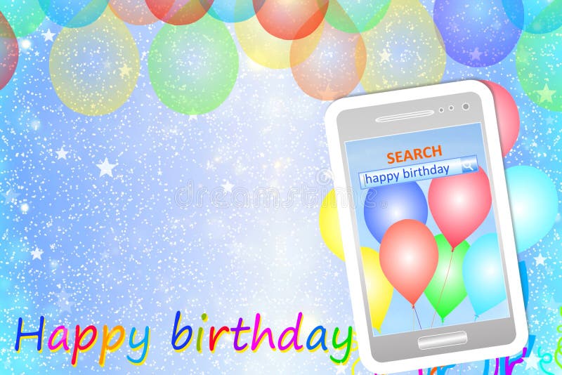Cartão ou fundo do aniversário com telefone celular ilustração do vetor Cartão ou fundo do aniversário com telefone celular ilustração do vetor
