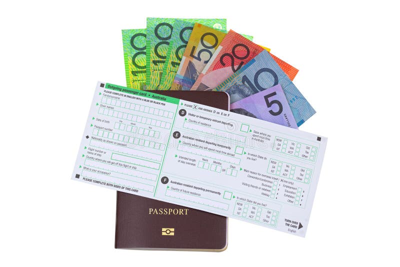 Cartão que parte do passageiro de Austrália no passaporte com Aus diferente fotografia de stock Cartão que parte do passageiro de Austrália no passaporte com Aus diferente fotografia de stock