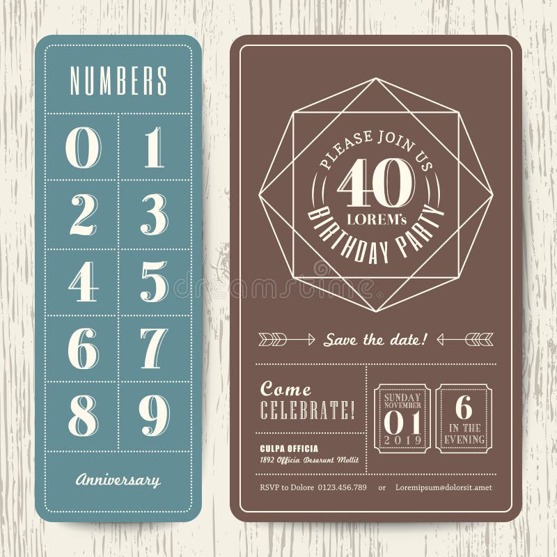Cartão retro do convite da festa de anos com números editáveis ilustração stock Cartão retro do convite da festa de anos com números editáveis ilustração stock