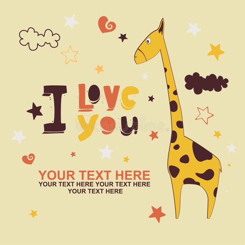 Cartão romântico com girafa fofa ilustração stock