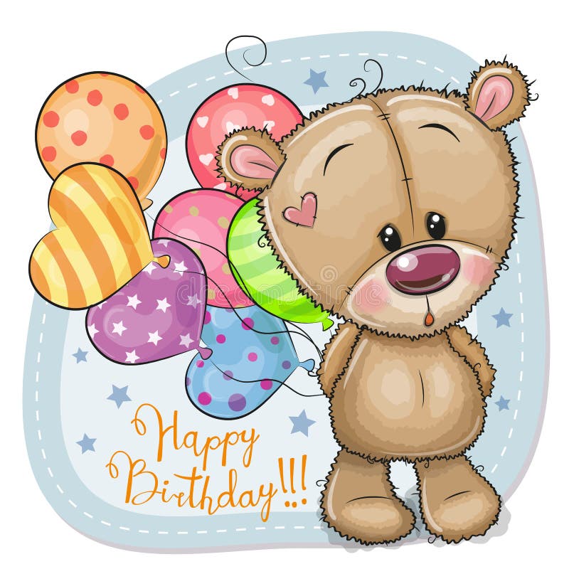 Cartão Teddy Bear com balões ilustração royalty free Cartão Teddy Bear com balões ilustração royalty free