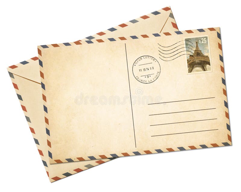 Cartão velho e envelope do avion da paridade isolados imagem de stock Cartão velho e envelope do avion da paridade isolados imagem de stock