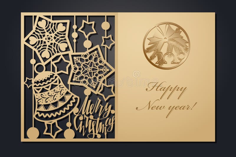Cartões de Natal do molde para o corte do laser Através da imagem de ano novo da silhueta Ilustração do vetor ilustração stock Cartões de Natal do molde para o corte do laser Através da imagem de ano novo da silhueta Ilustração do vetor ilustração stock